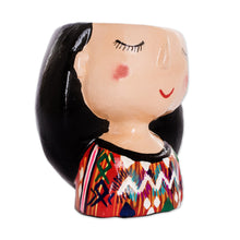 Load image into Gallery viewer, Handpainted Mini Ceramic Flower Pot in the Shape of a Woman - Julia Dreaming | NOVICA