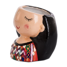 Load image into Gallery viewer, Handpainted Mini Ceramic Flower Pot in the Shape of a Woman - Julia Dreaming | NOVICA