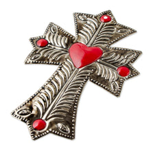 Load image into Gallery viewer, Embossed Metal Wall Cross - Sacred Heart | NOVICA