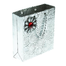 Load image into Gallery viewer, Decorative Floral Bag Made with Aluminum Engraved by Hand - Metallic Flower in Red | NOVICA