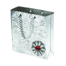Load image into Gallery viewer, Decorative Floral Bag Made with Aluminum Engraved by Hand - Metallic Flower in Red | NOVICA