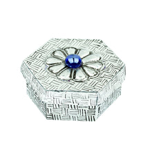 Load image into Gallery viewer, Hexagonal Aluminum Decorative Box with Flower from Mexico - Hexagonal Blue | NOVICA