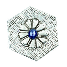 Load image into Gallery viewer, Hexagonal Aluminum Decorative Box with Flower from Mexico - Hexagonal Blue | NOVICA