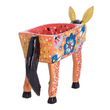 Load image into Gallery viewer, Handmade and Hand-painted Pine Wood Decorative Bowl - Horse with Flowers | NOVICA