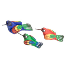 Load image into Gallery viewer, Guatemalan Set of 3 Multicolor Hummingbird Ceramic Figurines - Hummingbird Family | NOVICA