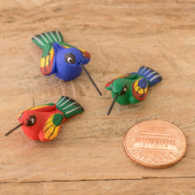 Load image into Gallery viewer, Guatemalan Set of 3 Multicolor Hummingbird Ceramic Figurines - Hummingbird Family | NOVICA
