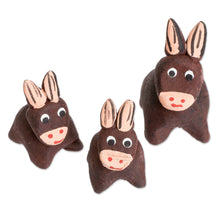 Load image into Gallery viewer, Set of 3 Hand-painted Donkey Shaped Ceramic Figurines - Brown Donkey Family | NOVICA