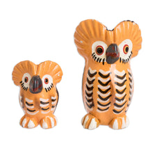 Load image into Gallery viewer, 2 Handcrafted Ginger Orange Ceramic Owl Figurines - Owls of Good Fortune | NOVICA