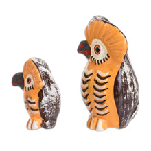 Load image into Gallery viewer, 2 Handcrafted Ginger Orange Ceramic Owl Figurines - Owls of Good Fortune | NOVICA