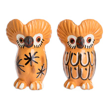 Load image into Gallery viewer, Owl-shaped Pair of Orange Ceramic Figurines from Guatemala - Happy Tecolote Family | NOVICA