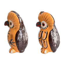 Load image into Gallery viewer, Owl-shaped Pair of Orange Ceramic Figurines from Guatemala - Happy Tecolote Family | NOVICA