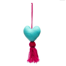 Load image into Gallery viewer, Hand-Embroidered Heart-Shaped Blue Wool Felt Ornament - Bright Floral Heart | NOVICA