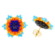Load image into Gallery viewer, Star-shaped Beaded Button Earrings Handcrafted in Mexico - Lapis Star | NOVICA