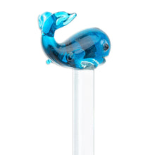 Load image into Gallery viewer, Mexican Recycled Glass Cocktail Stirrer with Blue Whale - Cheerful Blue Whale | NOVICA