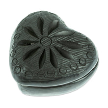 Load image into Gallery viewer, Barro Negro Black Ceramic Mini Jewelry Box Crafted in Mexico - Heart & Flower | NOVICA