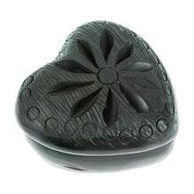 Load image into Gallery viewer, Barro Negro Black Ceramic Mini Jewelry Box Crafted in Mexico - Heart & Flower | NOVICA