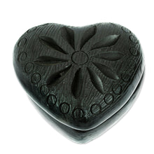 Load image into Gallery viewer, Barro Negro Black Ceramic Mini Jewelry Box Crafted in Mexico - Heart & Flower | NOVICA