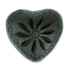 Load image into Gallery viewer, Barro Negro Black Ceramic Mini Jewelry Box Crafted in Mexico - Heart & Flower | NOVICA