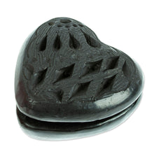 Load image into Gallery viewer, Barro Negro Black Ceramic Mini Jewelry Box Crafted in Mexico - Heart & Diamonds | NOVICA