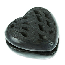 Load image into Gallery viewer, Barro Negro Black Ceramic Mini Jewelry Box Crafted in Mexico - Heart & Diamonds | NOVICA