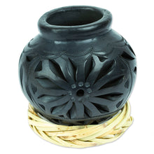 Load image into Gallery viewer, Mexican Barro Negro Decorative Vase with Floral Details - Oaxaca Pottery Blossom | NOVICA