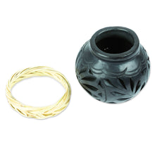 Load image into Gallery viewer, Mexican Barro Negro Decorative Vase with Floral Details - Oaxaca Pottery Blossom | NOVICA