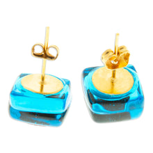 Load image into Gallery viewer, Blue & Pink Fused Glass Mosaic Stud Earrings from Mexico - Blue & Rose Mosaic | NOVICA