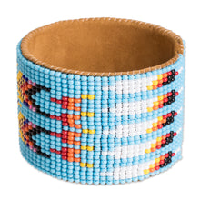 Load image into Gallery viewer, Beaded Leather and Suede Cuff Bracelet Handmade in Guatemala - Native Designs in Light Blue | NOVICA