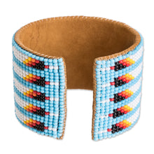 Load image into Gallery viewer, Beaded Leather and Suede Cuff Bracelet Handmade in Guatemala - Native Designs in Light Blue | NOVICA