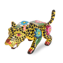 Load image into Gallery viewer, Hand-Painted Floral Wild Cat Wood Figurine from Guatemala - Jarring Jaguar | NOVICA