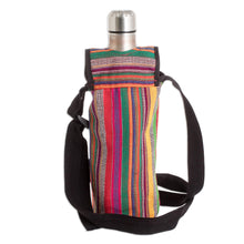 Load image into Gallery viewer, Striped Cotton Bottle Carrier Hand-Woven in Guatemala - Colorful Roots | NOVICA