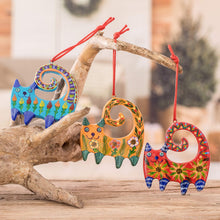 Load image into Gallery viewer, Set of 6 Handcrafted Ceramic Ornaments with Colorful Cats - Hypnotic Felines | NOVICA