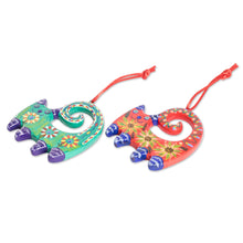 Load image into Gallery viewer, Set of 6 Handcrafted Ceramic Ornaments with Colorful Cats - Hypnotic Felines | NOVICA
