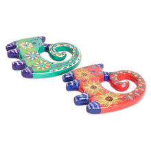 Load image into Gallery viewer, Set of 4 Handcrafted Ceramic Magnets with Colorful Cats - Hypnotic Cats | NOVICA