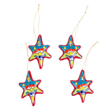 Load image into Gallery viewer, Set of 4 Handcrafted Ceramic Talavera Star Ornaments in Red - Floral Sunrise | NOVICA
