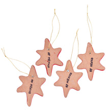 Load image into Gallery viewer, Set of 4 Handcrafted Ceramic Talavera Star Ornaments in Red - Floral Sunrise | NOVICA
