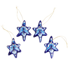 Load image into Gallery viewer, Set of 4 Handcrafted Ceramic Talavera Star Ornaments in Blue - Floral Twilight | NOVICA