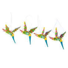 Load image into Gallery viewer, Set of 4 Handcrafted Copal Wood Bird Ornaments in Jonquil - Jonquil Flutter | NOVICA