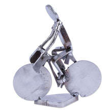 Load image into Gallery viewer, Handcrafted Recycled Scrap Metal Statuette of Man Biking - Ecological Morning | NOVICA