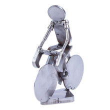 Load image into Gallery viewer, Handcrafted Recycled Scrap Metal Statuette of Man Biking - Ecological Morning | NOVICA