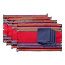 Load image into Gallery viewer, Handwoven Cotton Crimson Placemats with Napkins (Set of 4) - Crimson Custom | NOVICA