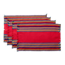 Load image into Gallery viewer, Handwoven Cotton Crimson Placemats with Napkins (Set of 4) - Crimson Custom | NOVICA