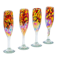 Load image into Gallery viewer, Set of 4 Multicolor Handblown Champagne Flutes from Mexico - Intense Luxury | NOVICA