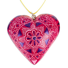 Load image into Gallery viewer, Mexican Hand-Painted Wood Alebrije Heart Christmas Ornament - Fuchsia Alebrije Heart | NOVICA