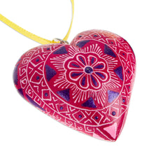 Load image into Gallery viewer, Mexican Hand-Painted Wood Alebrije Heart Christmas Ornament - Fuchsia Alebrije Heart | NOVICA