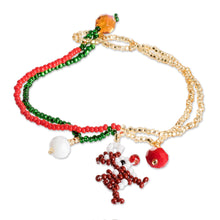 Load image into Gallery viewer, Crystal and Glass Beaded Christmas Reindeer Pendant Bracelet - Cute Reindeer | NOVICA
