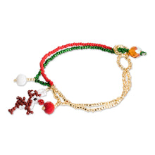 Load image into Gallery viewer, Crystal and Glass Beaded Christmas Reindeer Pendant Bracelet - Cute Reindeer | NOVICA