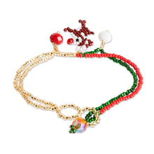 Load image into Gallery viewer, Crystal and Glass Beaded Christmas Reindeer Pendant Bracelet - Cute Reindeer | NOVICA
