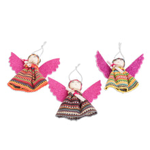 Load image into Gallery viewer, Set of 3 Angel Worry Doll Ornaments from Guatemala - Angelic Guards | NOVICA