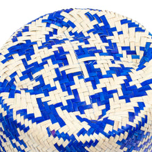 Load image into Gallery viewer, Blue Basket with Lid Hand-Woven from Palm Fiber in Mexico - Rooster in Blue | NOVICA